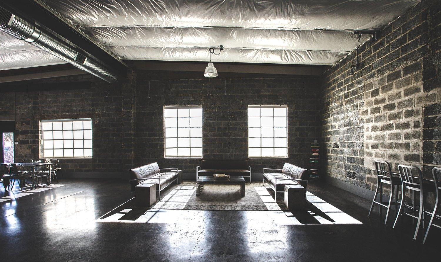 18 Label Studios interior with industrial windows and polished floors
